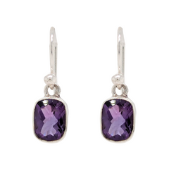 Sterling Silver Cushion Cut Amethyst Dangle Earrings