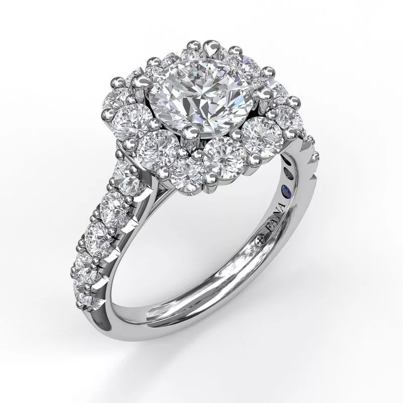 14K White Gold Large Diamond Cushion Halo Engagement Ring