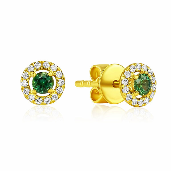 18K Yellow Gold Alexandrite Diamond Halo Studs