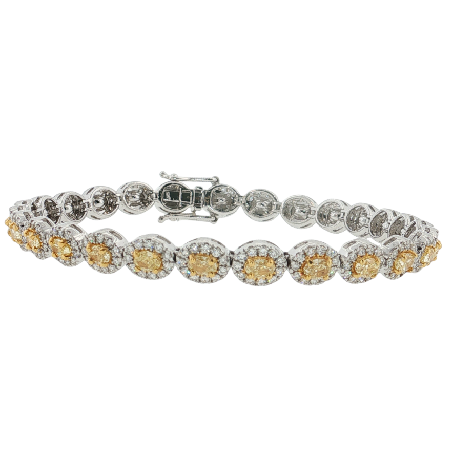 14K WG 5.10CTW YELLOW OVAL WHITE HALO TENNIS BRACELET