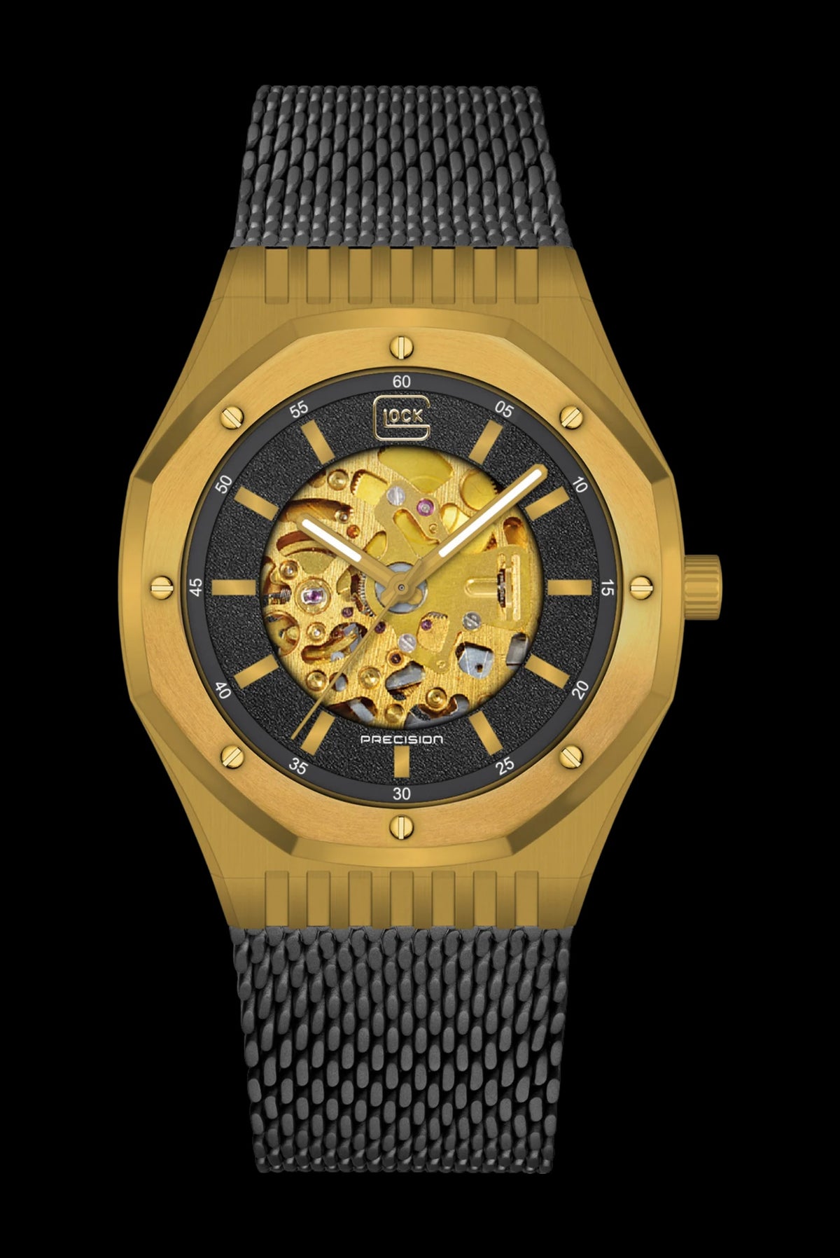 STAINLESS BLACK MESH 45MM GOLD