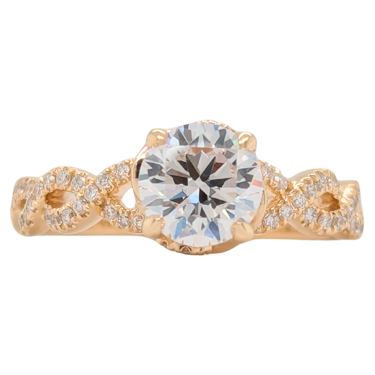 14KT Yellow Gold Diamond Infinity Semi-Mount Engagement Ring - Holds a 1CT Round