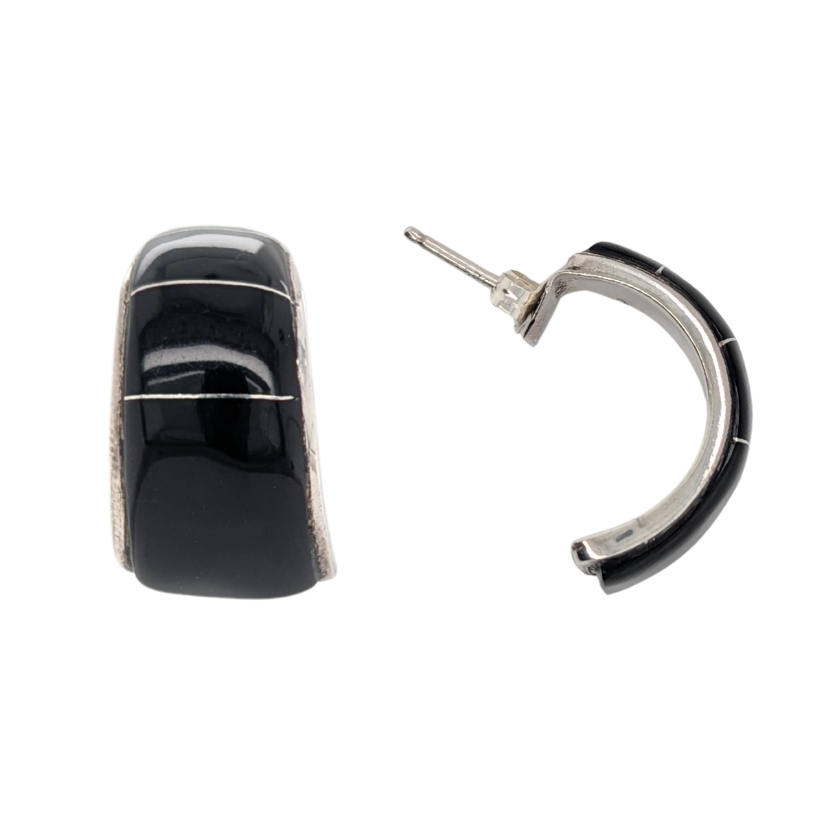 Estate: Sterling Silver Earrings with Onyx Inlay