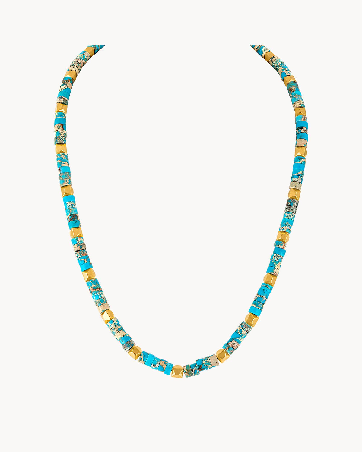 Sterling Silver 14K Yellow Plated Turquoise Bead Necklace