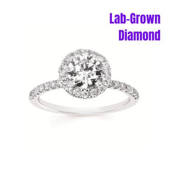 Lab-Grown Diamond Halo Engagement Ring 3/4CT Center in 14K Gold