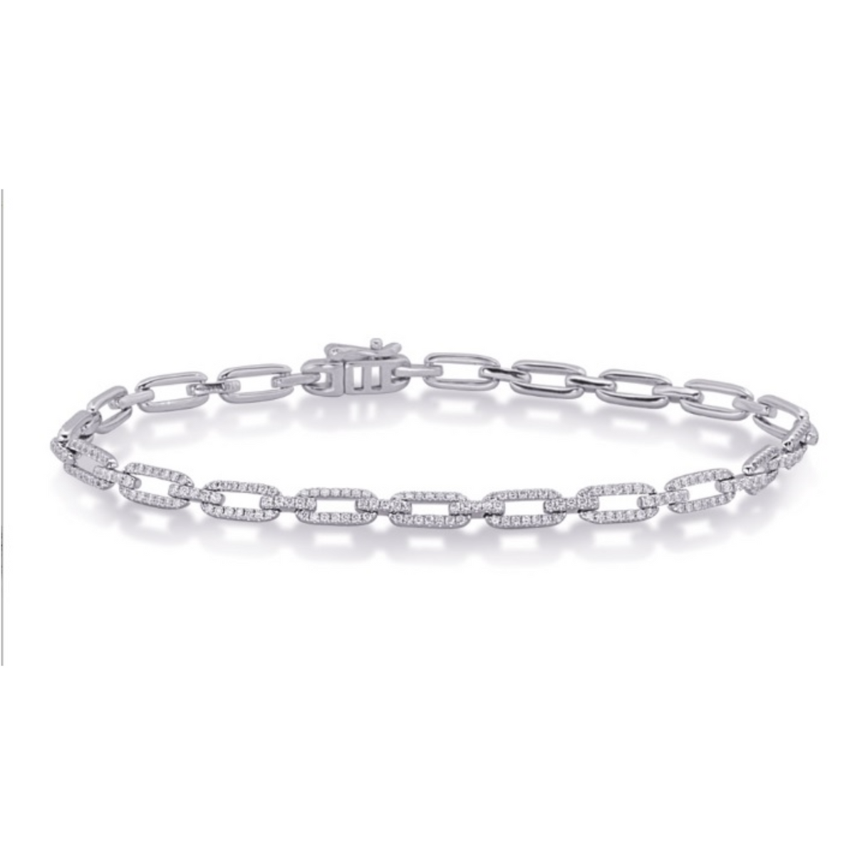 14K White Gold Pave Diamond Link Bracelet