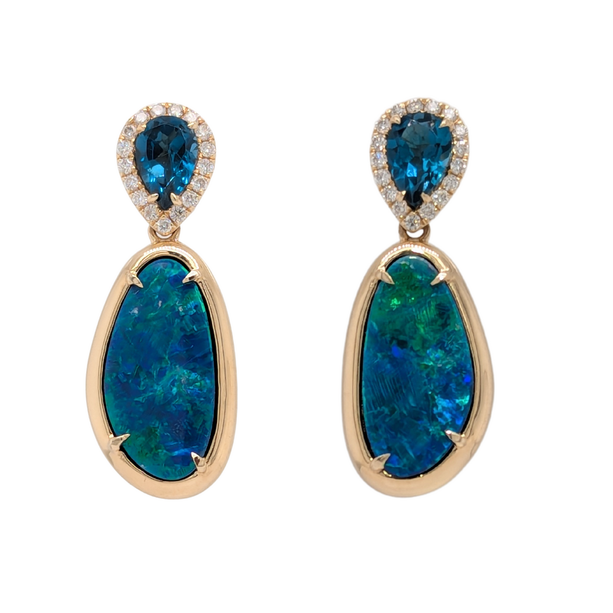 14K Lightening Ridge Opal Drop Earrings with Diamonds