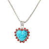 Estate Sterling Sliver Rope Chain 18in with Turquoise and Coral Heart Pendant
