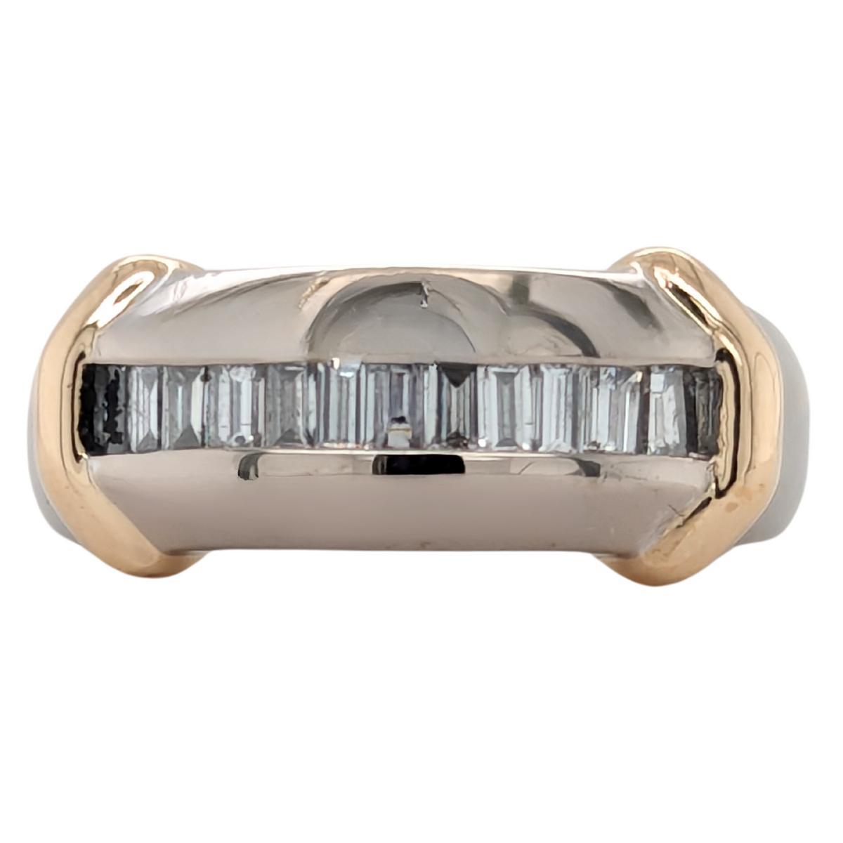 Estate: 14K Two Tone Men's Baguette Diamond Ring