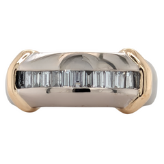 Estate: 14K Two Tone Men's Baguette Diamond Ring