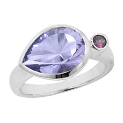 Sterling Silver Pear Shape Amethyst & Garnet Bezel Ring