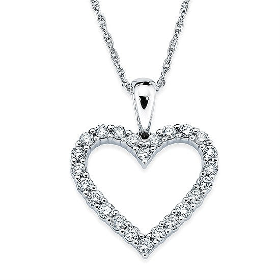 14K White Gold Diamond Heart Necklace .10CTW