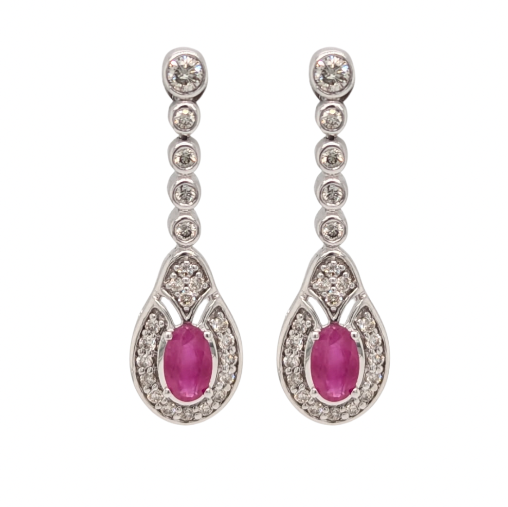 14kt White Gold Ruby and Diamond Drop Earrings