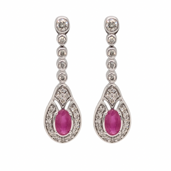 14kt White Gold Ruby and Diamond Drop Earrings