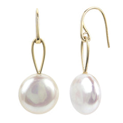 14K YG 11-12MM COIN PEARL HOOK