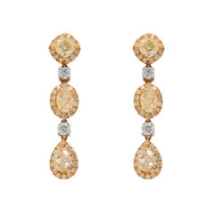 14K Two Tone Triple Yellow Diamond Dangle Earrings