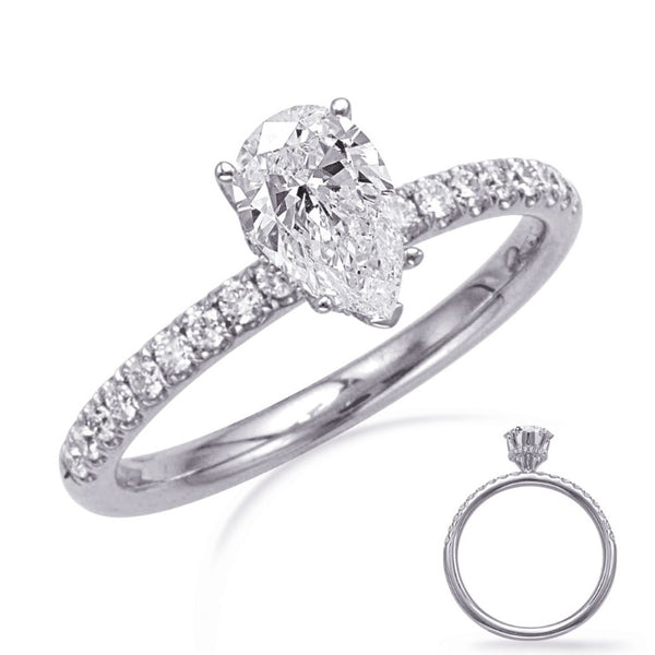 14K White Gold Pear Shape Diamond Semi-Mount Ring .27CTW
