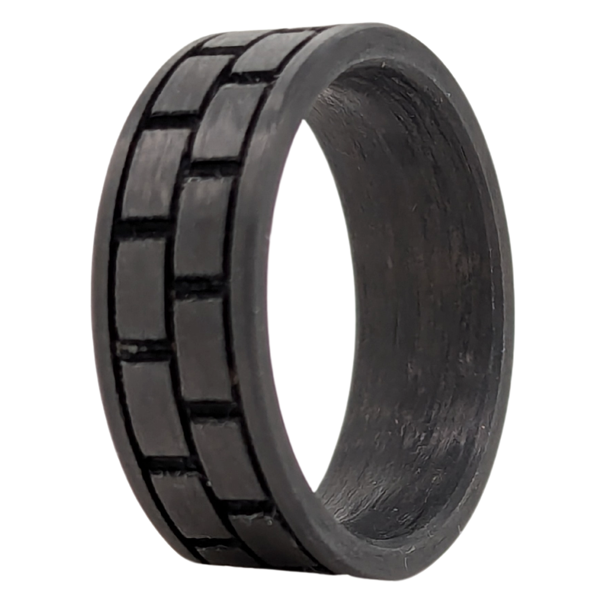 Men's Carbon Fiber Ring 8MM Flat with Brick Pattern Size 10