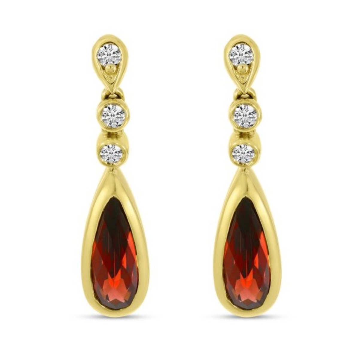 14K Yellow Gold Pear Shaped Garnet and Diamond Earrings