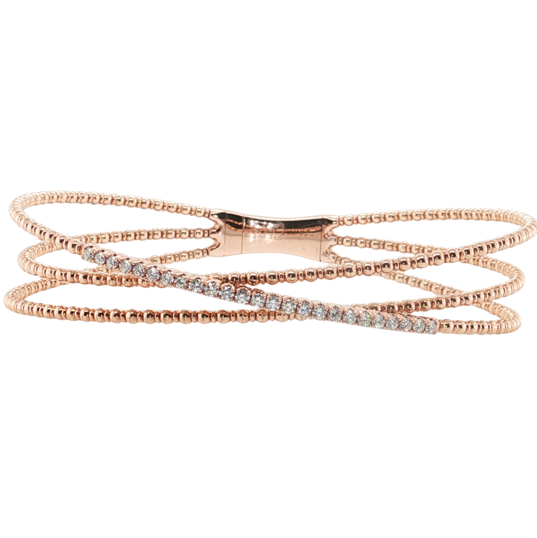 14kt Rose Gold .46ctw Diamond 3 Flex Bangle.