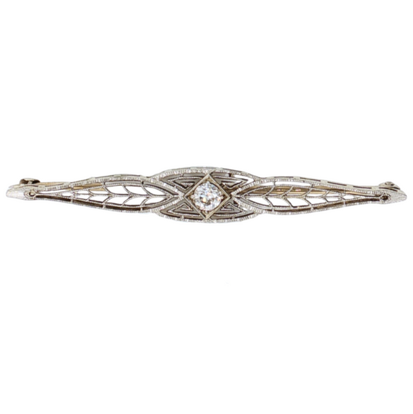 Estate 18kt White Gold Filigree Pin
