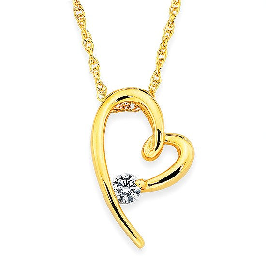 14K Yellow Gold Diamond Freeform Heart Solitaire Necklace