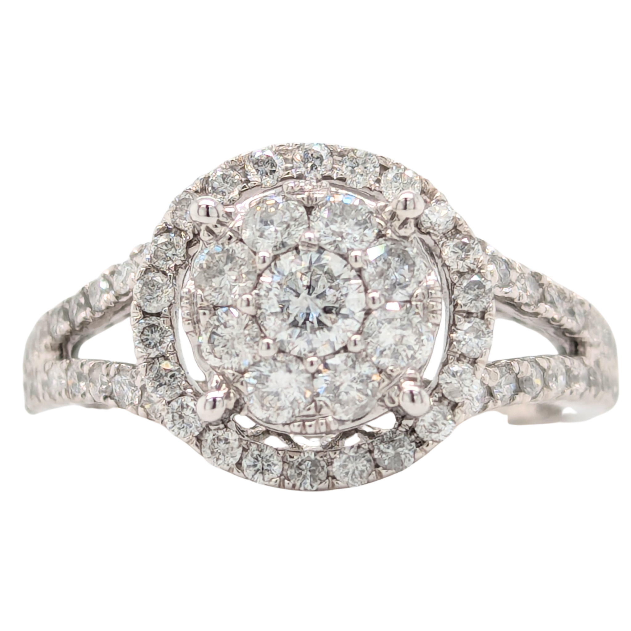 Estate: 10K White Diamond Halo Cluster Ring .80CTW