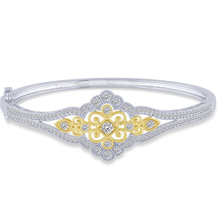 14KT Two Toned Vintage Style Diamond Bangle