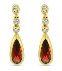 14K Yellow Gold Pear Shaped Garnet and Diamond Earrings