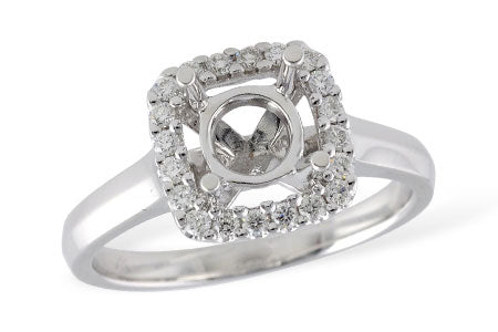 14K White Gold Square Halo Diamond Semi-Mount Engagement Ring