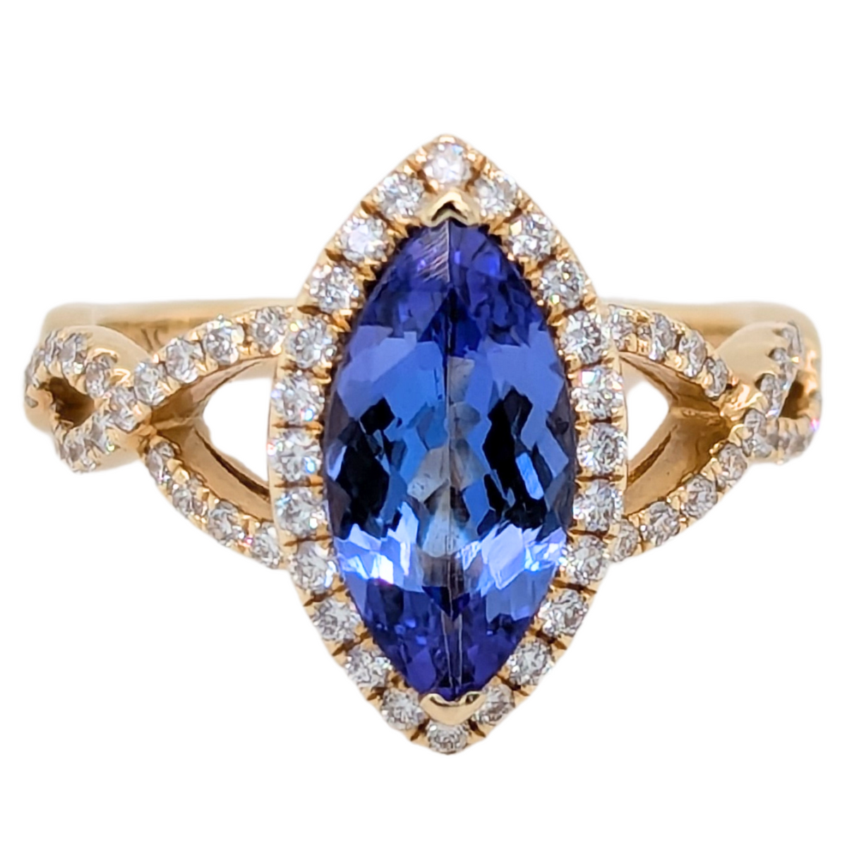 14K Yellow Gold Marquise Tanzanite Ring with Diamonds