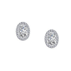 Sterling Silver Oval Halo Stud Earrings with Simulated Diamonds