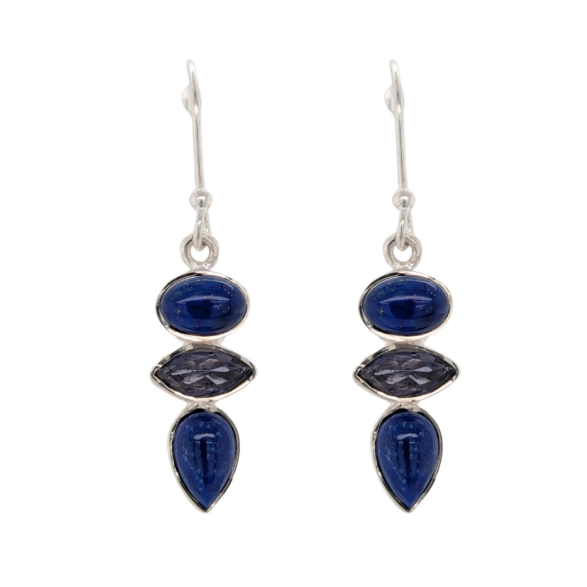 Sterling Silver Lapis Lazuli & Iolite Gemstone Dangle Earrings