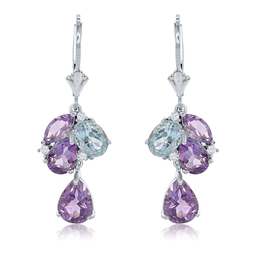 Sterling Silver 6CTW Amethyst & Blue Topaz Leverback Earrings
