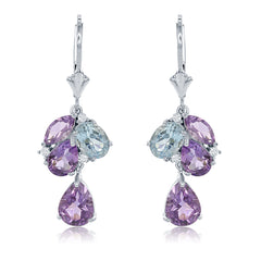 Sterling Silver 6CTW Amethyst & Blue Topaz Leverback Earrings