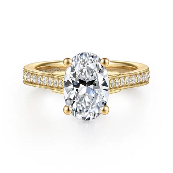 14K Yellow Gold Favolva Oval Lotus Diamond Engagement Semi-Mount S5086920