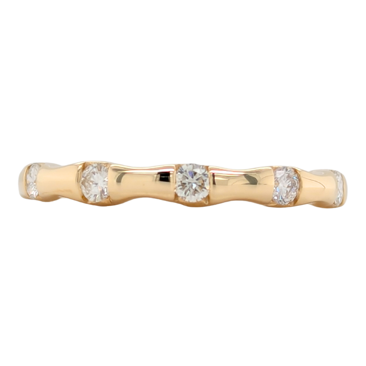 Estate: 14K Yellow Gold Five Diamond Bar Set Ring