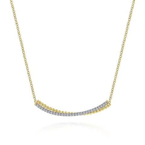 14K Gold Bujukan Two Tone Diamond Curved Bar Necklace