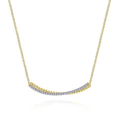 14K Gold Bujukan Two Tone Diamond Curved Bar Necklace