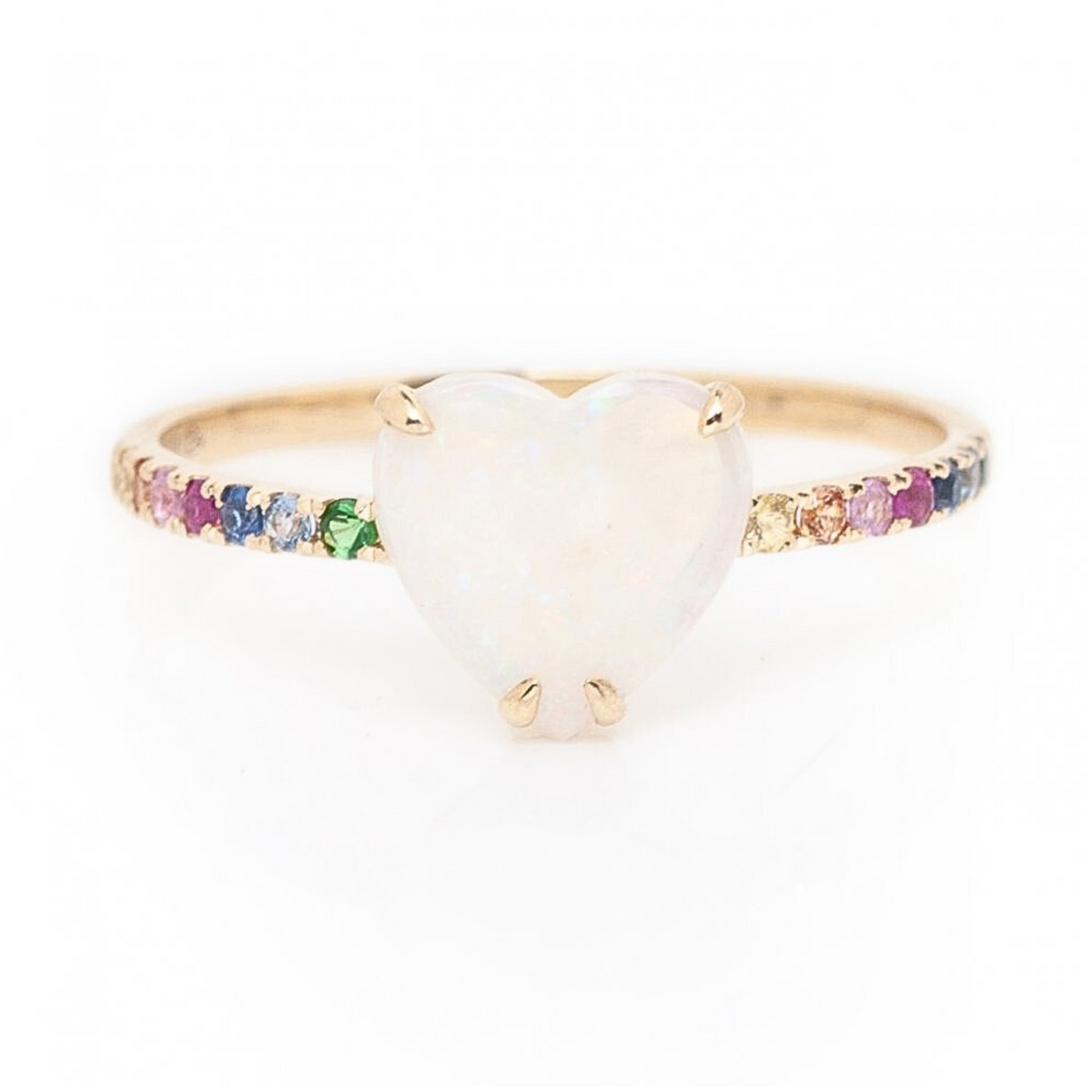 14K Yellow Gold Opal & Rainbow Sapphire Ring