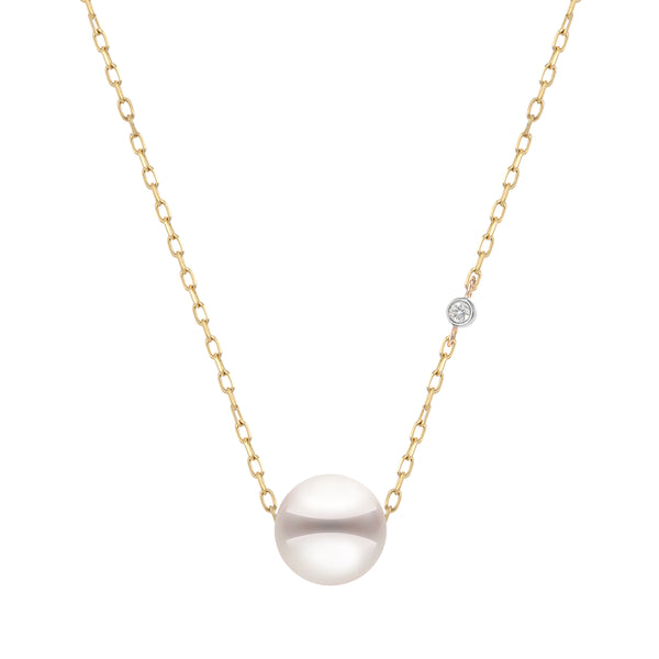 14K yellow Gold Akoya Pearl Necklace with Diamond Accent