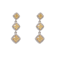 14K Gold Cushion Yellow Diamond Three Drop Earrings