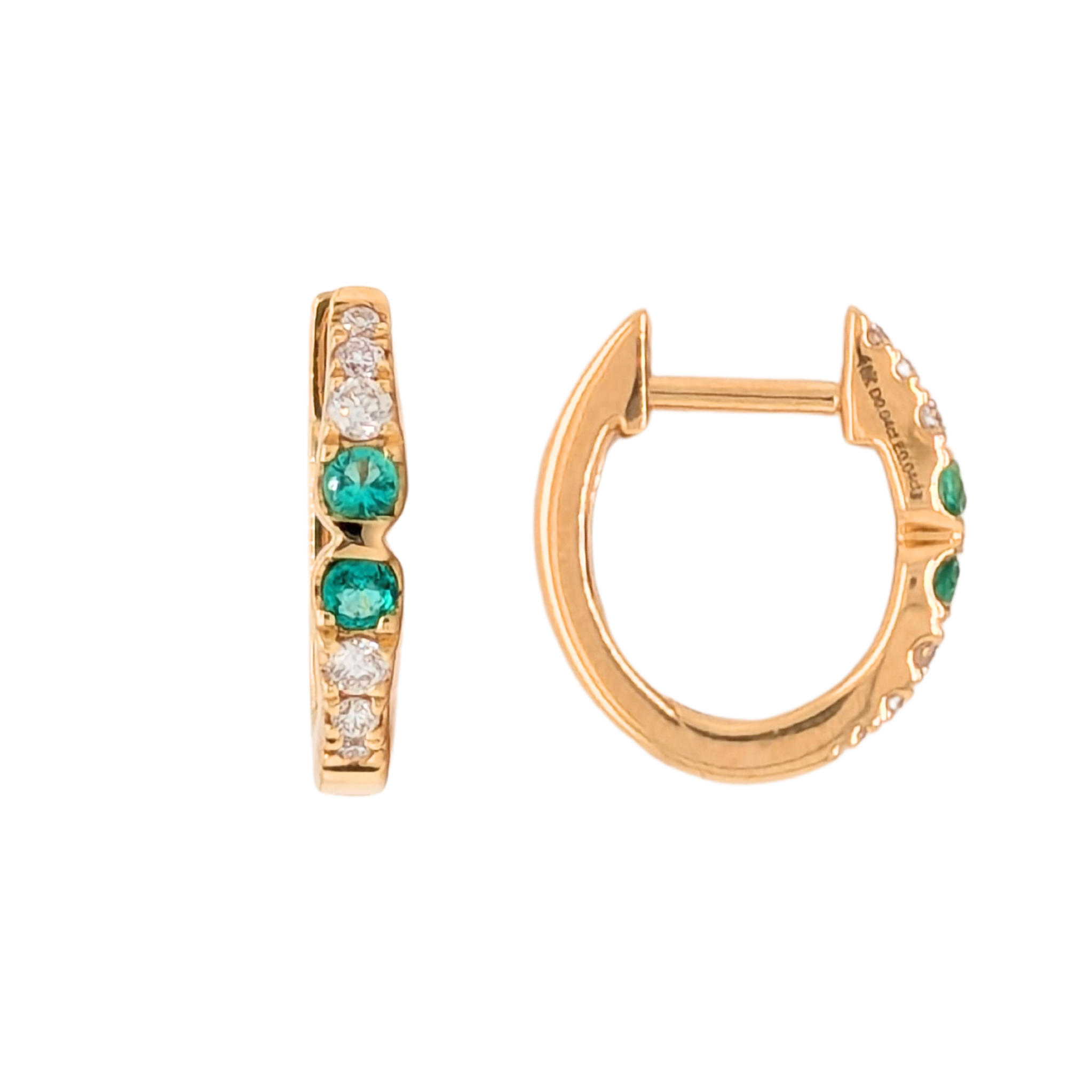 18K Yellow Gold Emerald & Diamond Huggies