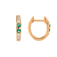 18K Yellow Gold Emerald & Diamond Huggies