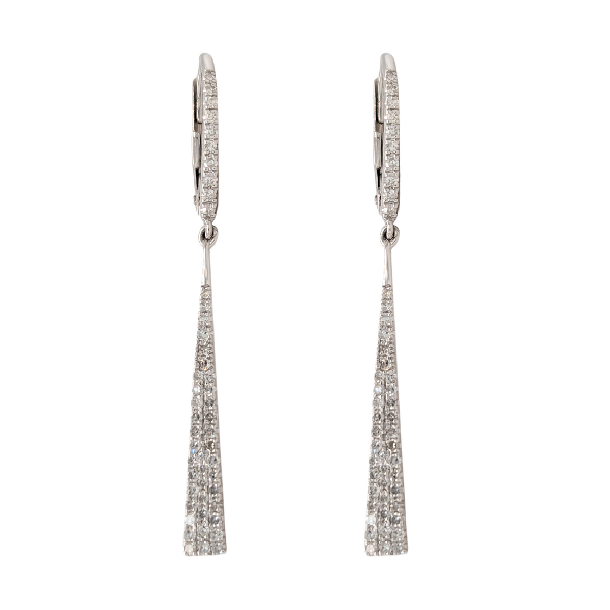 14K White Gold Diamond Drop Leverback Dangle Earrings