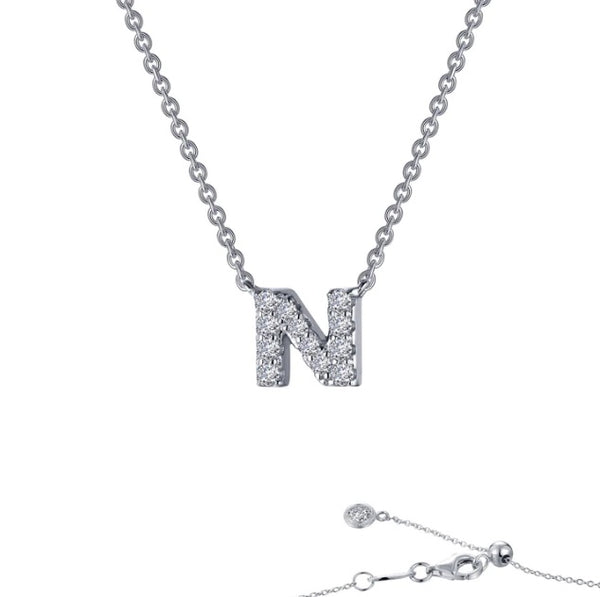 Sterling Silver Initial "N"CZ Block Letter Initial Necklace