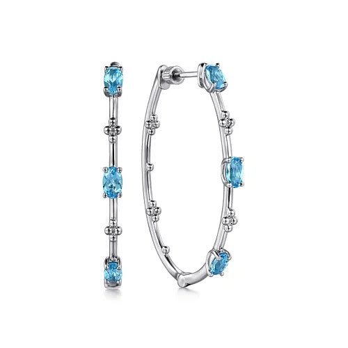 Sterling Silver Swiss Blue Topaz Bujukan Classic 40mm Hoop Earrings
