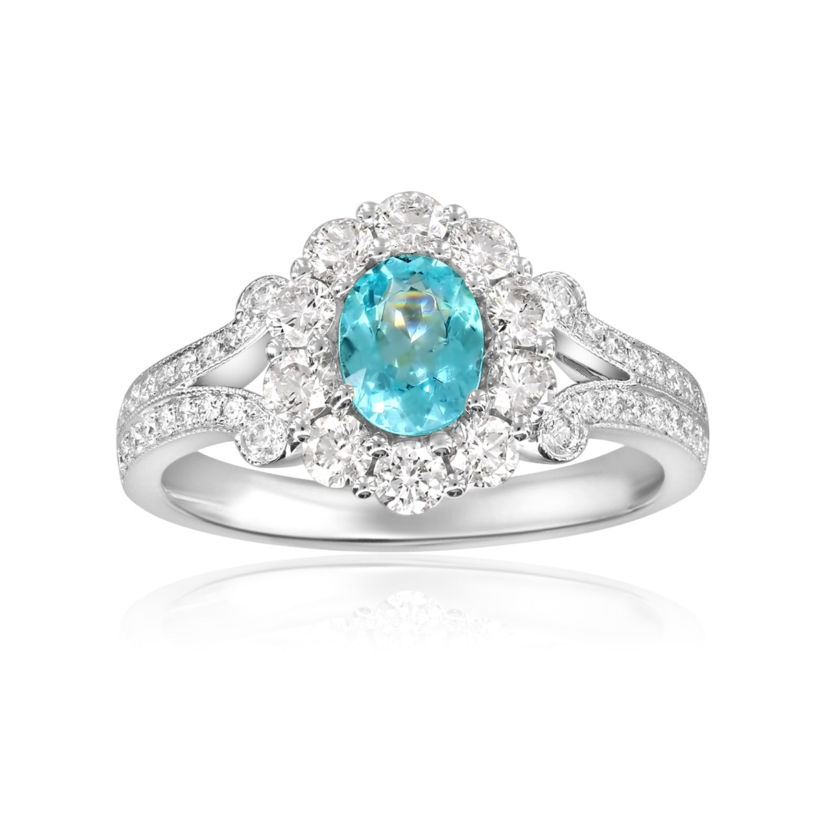 18kt White Gold .62ct Oval Paraiba Tourmaline .83ctw Diamond Ring GIA 2235761209
