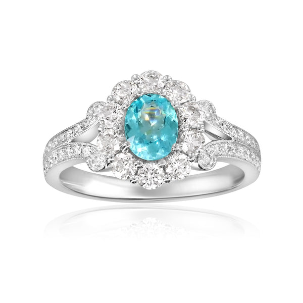 18kt White Gold .62ct Oval Paraiba Tourmaline .83ctw Diamond Ring GIA 2235761209