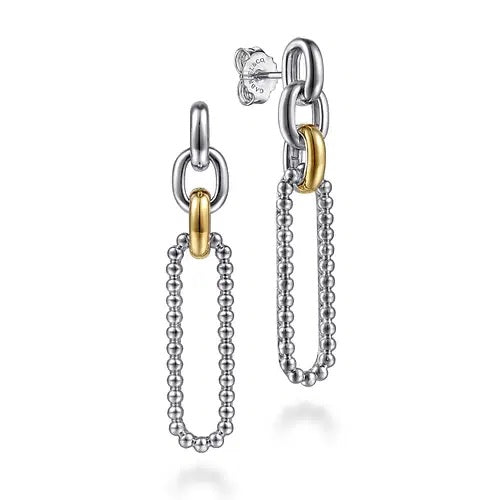 14K Yellow Gold and 925 Sterling Silver Bujukan Link Stud Earrings
